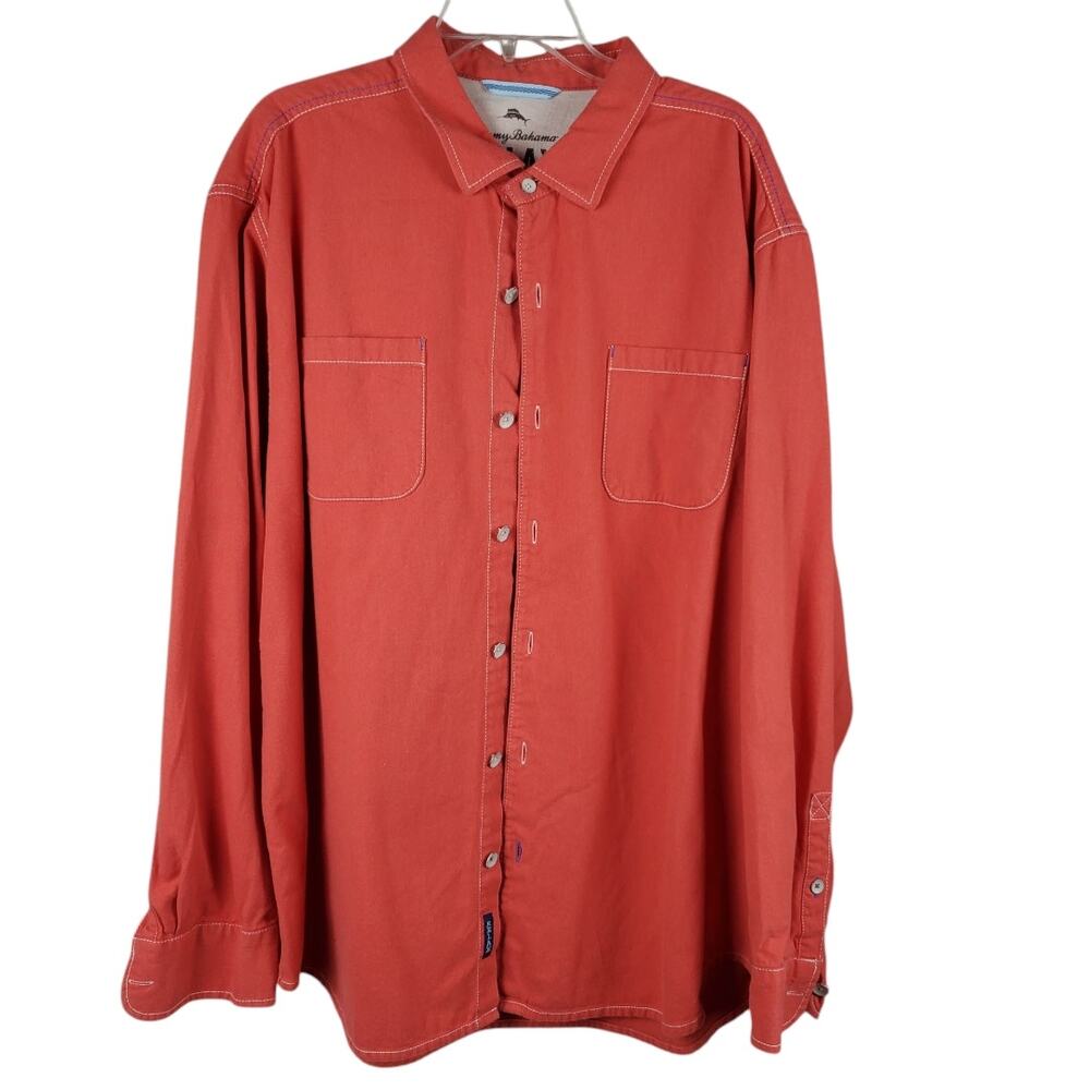 Tommy Bahama Relax Red Coral Long Sleeve Button Down Shirt - XL 100% Cotton